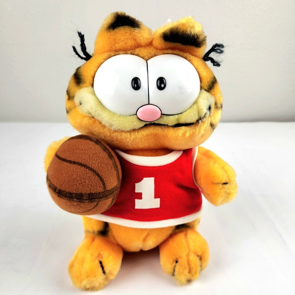 Vintage 1981 Dakin Garfield Basketball Plush Red Jersey #1